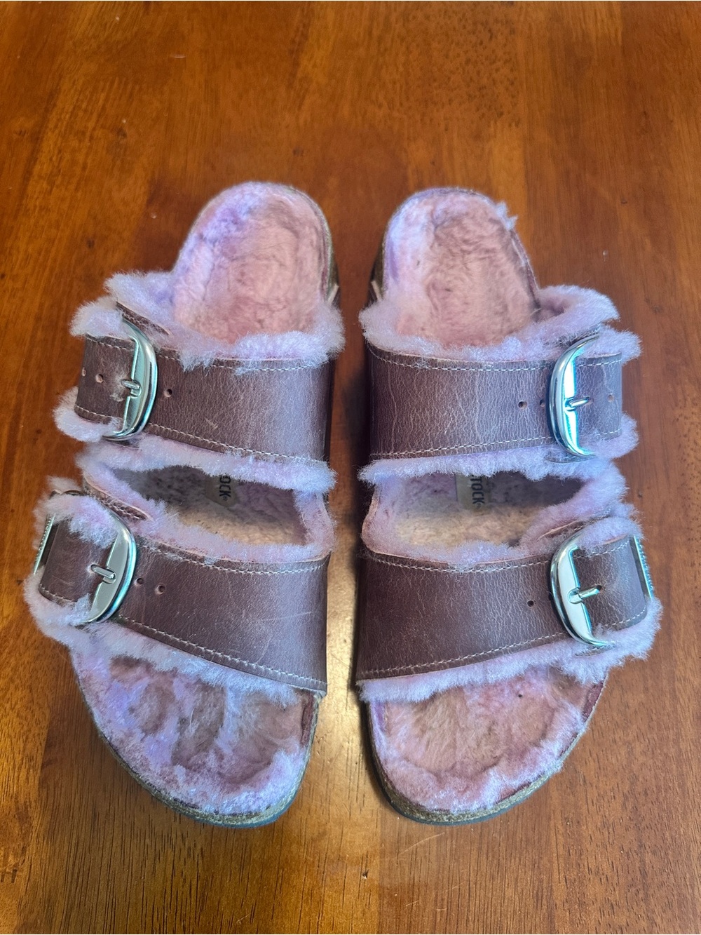 Birkenstock Large Buckle Fuzzy Purple Oiled Leather Sandals size 40